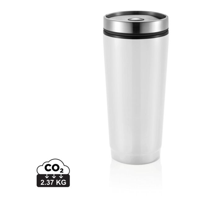 Firmengeschenk Thermobecher Shake-It – weiss – mit Logodruck 350 ml für die Büroküche