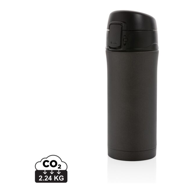 Firmengeschenk Thermobecher Metallic Easy-Lock – schwarz – mit Logodruck 300 ml für das Mitarbeiter-Onboarding