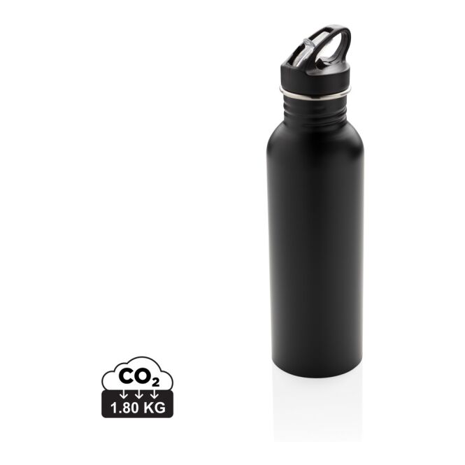 Werbeartikel Sportflasche Deluxe aus Edelstahl – schwarz – mit Logo bedruckt 710ml leichtgewicht auslaufsicher für Sportevents & Turniere