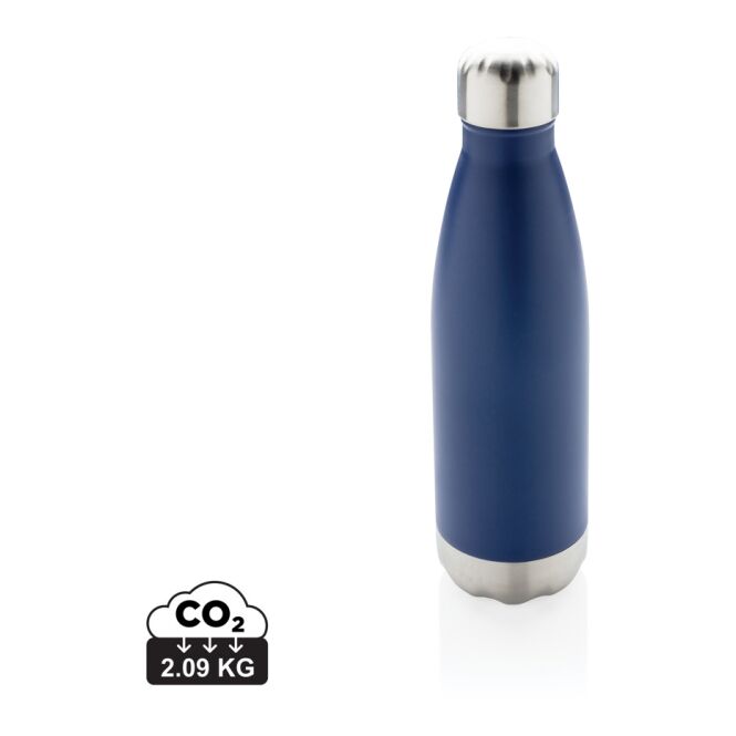 Werbeartikel Vakuumisolierte Edelstahlflasche – blau – mit Logodruck 500ml vakuumisoliert doppelwandig für Firmengeschenk