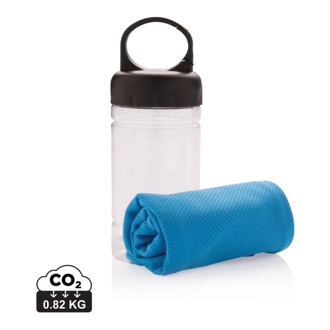 Werbeartikel Kühlhandtuch 77x30cm – blau – mit Logo bedruckt für Outdoor-Events