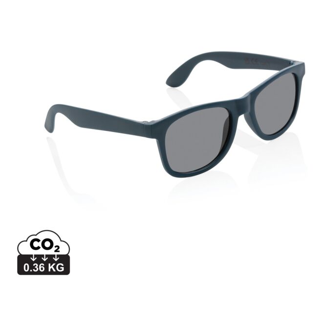 Firmengeschenk Sonnenbrille GRS-recyceltes PP – marineblau – mit Logodruck 100% rPP 66% Gesamt-Recyclinganteil nachhaltige UV400-Brille