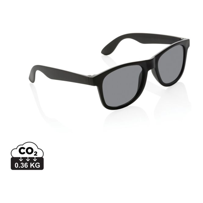 Werbeartikel Sonnenbrille GRS-recyceltes PP – schwarz – mit Logo bedruckt 100% recycelter Rahmen UV400 CAT3 nachhaltiges Modeaccessoire