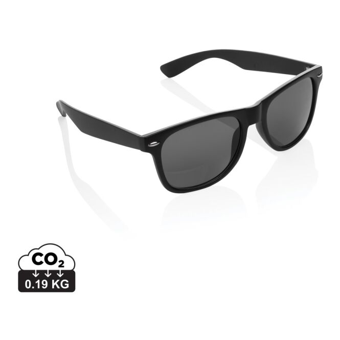 Mitarbeitergeschenk Sonnenbrille GRS-recycelter PC-Rahmen – schwarz – mit Logo bedruckt UV400 CAT3 nachhaltiges UV-Accessoire