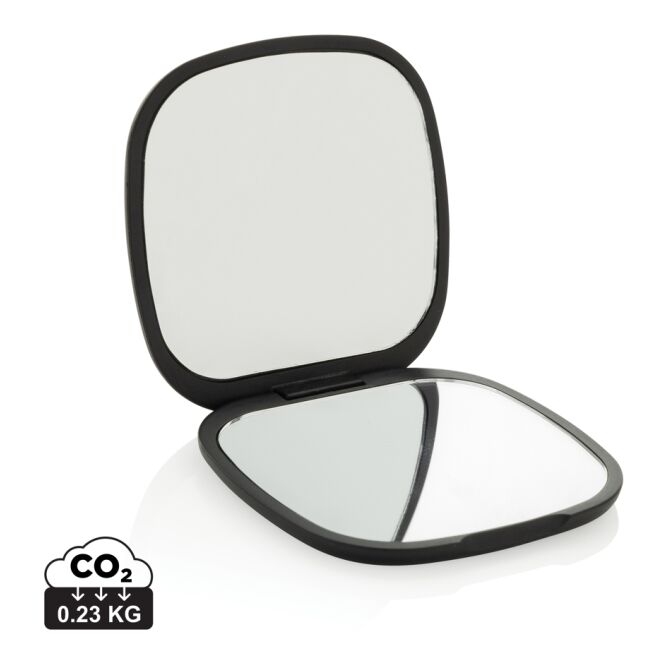 Firmengeschenk Taschenspiegel Reflecta – schwarz – mit Logo bedruckt, 46% recyceltes ABS RCS-zertifiziert, nachhaltiges Kosmetiktool