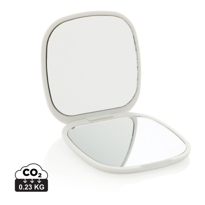 Mitarbeitergeschenk Taschenspiegel Reflecta – weiss – mit Logo bedruckt 46% rec. ABS RCS-zertifiziert nachhaltiges Accessoire