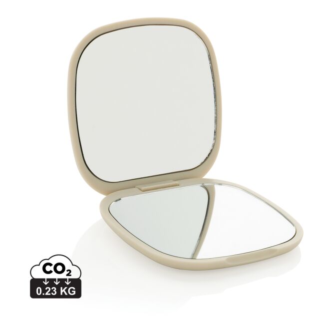 Mitarbeitergeschenk Spiegel Reflecta – beige – mit Logo bedruckt 46% rec. ABS RCS-zertifiziert nachhaltiges Kosmetikaccessoire