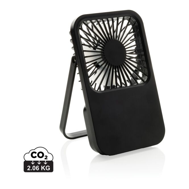 Firmengeschenk Tischventilator Aervina – schwarz – mit Logo bedruckt 1200mAh Akku 5W nachhaltig für das Homeoffice