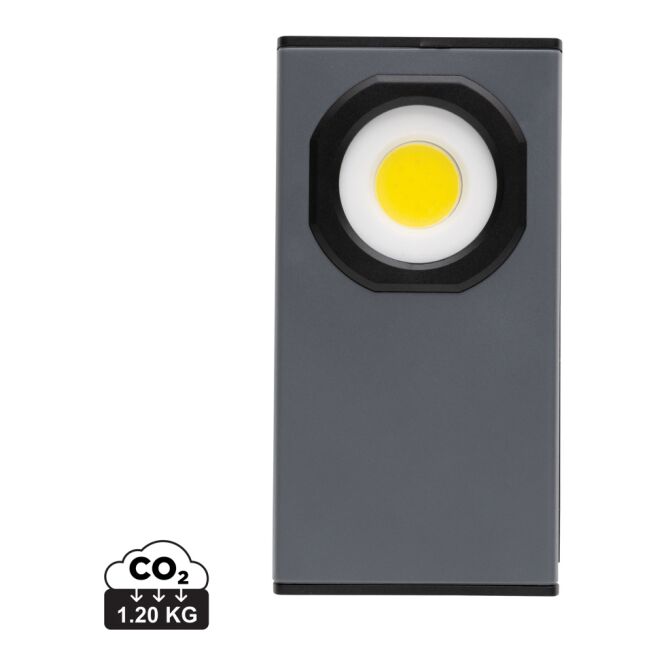 Werbeartikel Taschenlampe Gear X – grau-schwarz – mit Werbedruck 260 Lumen COB-LED Akku-Leuchte für Montagearbeiten