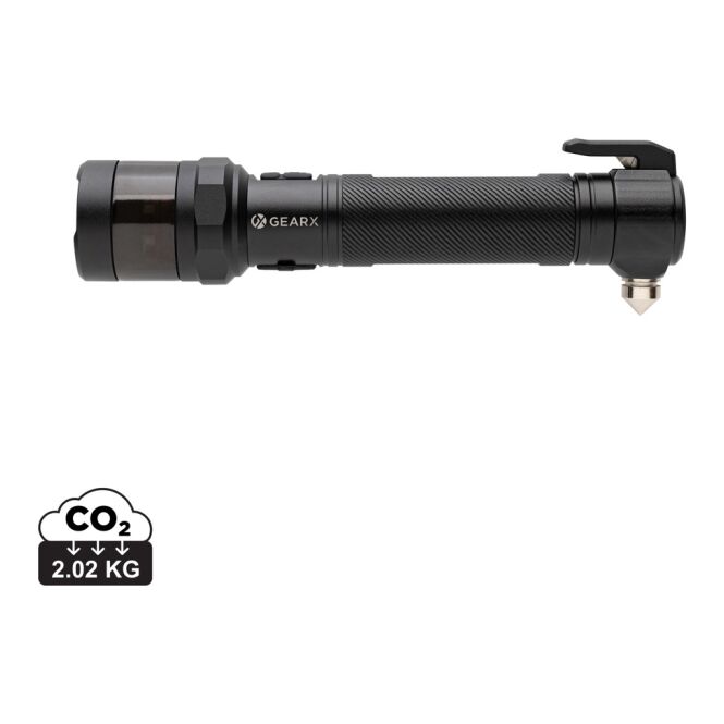 Mitarbeitergeschenk Taschenlampe Gear X – schwarz – mit Logo bedruckt 500 Lumen 2000 mAh Akkuleuchte als Sicherheits-Tool
