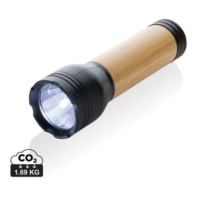 Mitarbeitergeschenk Taschenlampe Lucid – schwarz-braun – mit Werbedruck 120 Lumen 3W LED 1200mAh kompakter Lichtspender