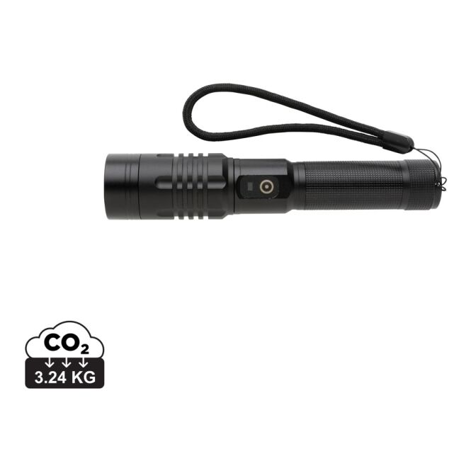 Mitarbeitergeschenk Taschenlampe Gear X – schwarz – mit Logo bedruckt 1000 Lumen, 2000mAh Akku, USB, Zoom, helles Handleuchte