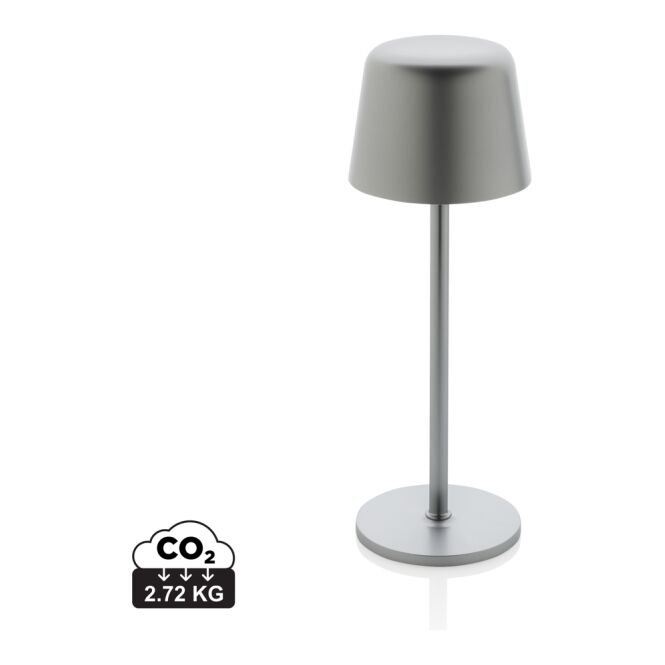 Mitarbeitergeschenk Tischlampe Zenic – silber – mit Werbedruck 1200mAh Akku wiederaufladbar moderne Akkuleuchte für Homeoffice