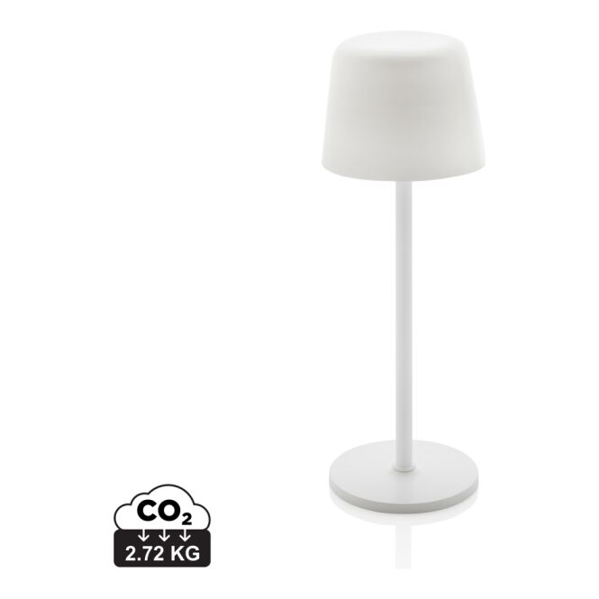 Mitarbeitergeschenk Tischlampe Zenic – weiss – mit Werbedruck 1200mAh Akku wiederaufladbar via USB moderne Akkuleuchte