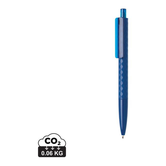 Streuartikel Kugelschreiber X3 – blau – mit Logo bedruckt blau schreibender Druckkugelschreiber als Messe-Giveaway