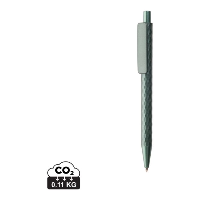Firmengeschenk Metall-Kugelschreiber X3 Metal Edition – grün – mit Logo bedruckt, nachhaltig, blau schreibend für den Büroalltag