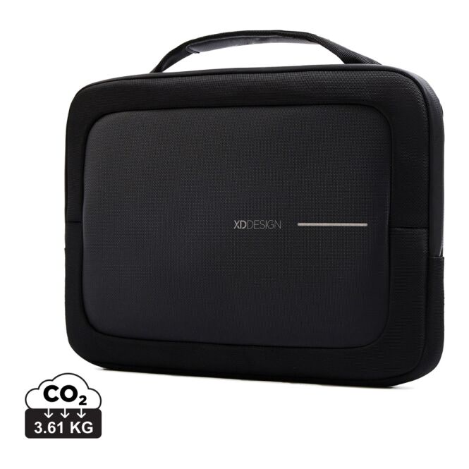 Mitarbeitergeschenk Laptoptasche XD Design 14 Zoll – schwarz-grau – nachhaltig mit Logo bedruckt für das Mitarbeiter-Onboarding