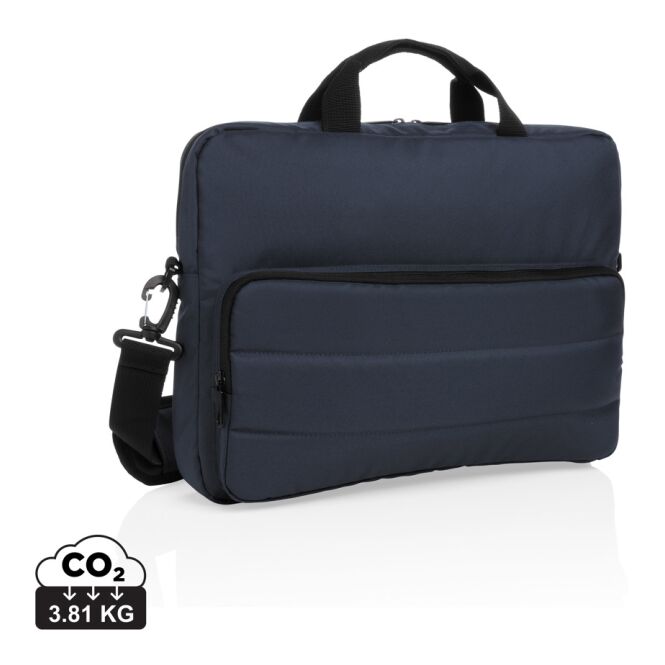 Mitarbeitergeschenk Impact AWARE™ 15,6 Zoll Laptop-Tasche – marineblau – mit Logo bedruckt nachhaltig für das Mitarbeiter-Onboarding
