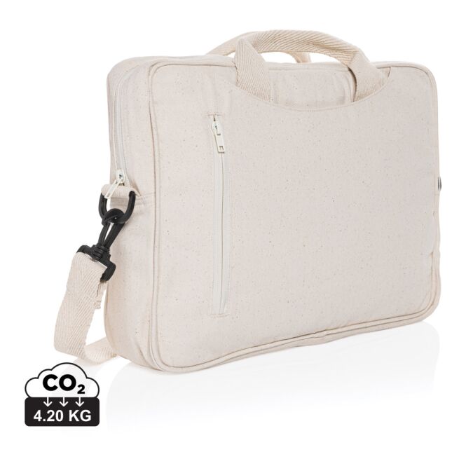Mitarbeitergeschenk Laptoptasche Laluka AWARE™ – weiss – nachhaltig mit Logo bedruckt für 15,4 Zoll Notebooks für das Homeoffice