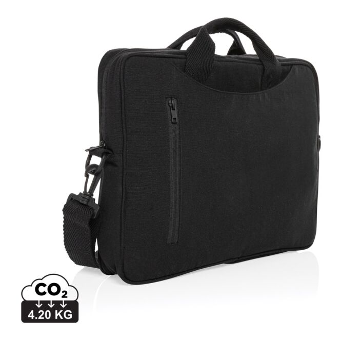 Mitarbeitergeschenk Laluka AWARE™ Laptop-Tasche – schwarz – mit Logo bedruckt nachhaltig für 15,4 Zoll Notebooks für das Homeoffice