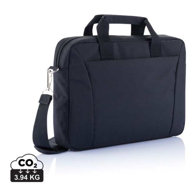 Mitarbeitergeschenk Laptoptasche 15,4 Zoll – schwarz – mit Logo bedruckt für das Homeoffice und die Büroausstattung
