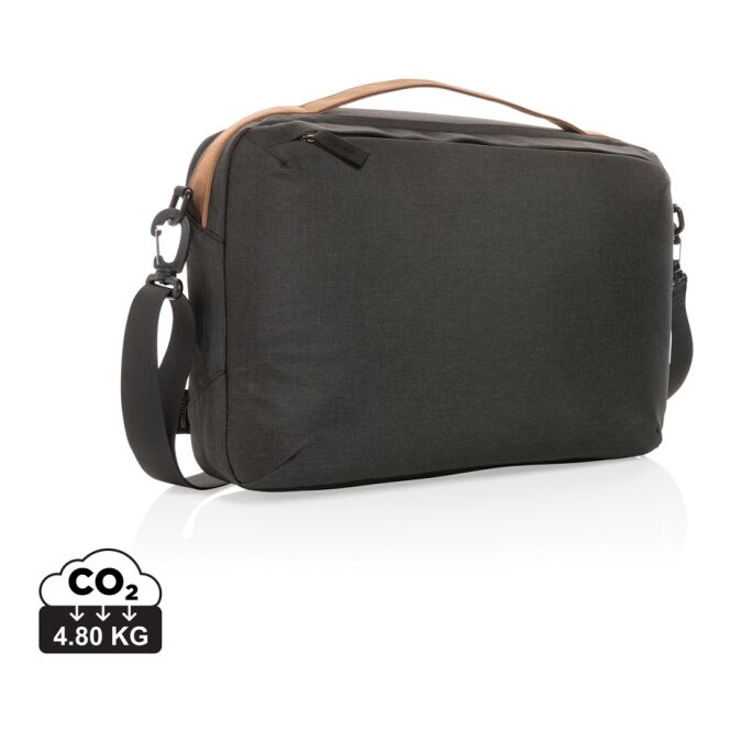 Mitarbeitergeschenk Impact AWARE™ 300D Laptop-Tasche – schwarz – mit Logo bedruckt, nachhaltig aus recyceltem Polyester für 15,6 Zoll Notebooks