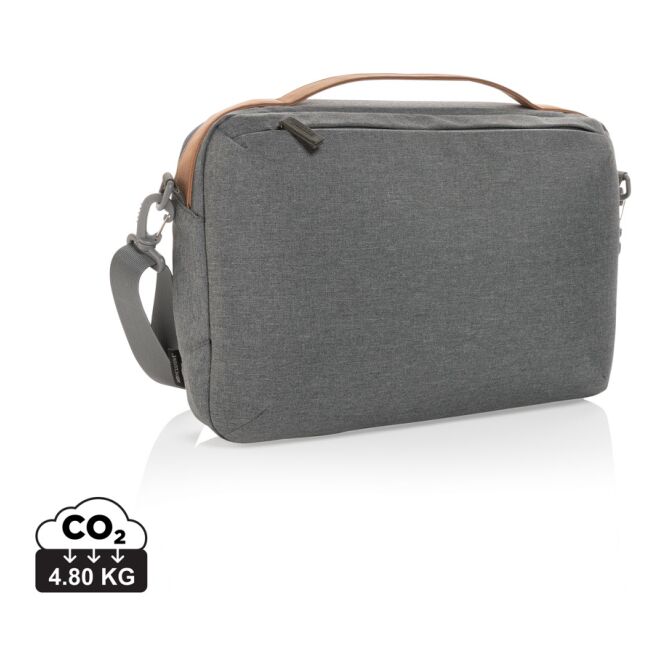 Mitarbeitergeschenk Laptoptasche Impact AWARE™ 300D – grau – nachhaltig mit Logo bedruckt für 15,6 Zoll Notebooks für das Mitarbeiter-Onboarding