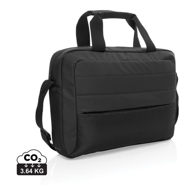 Mitarbeitergeschenk Laptoptasche Armond AWARE™ RPET – schwarz – nachhaltig mit Logo bedruckt für 15,6 Zoll Notebooks für das Homeoffice
