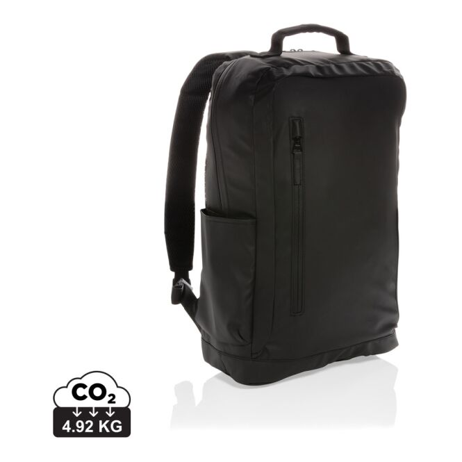 Mitarbeitergeschenk Laptop-Rucksack Fashion – schwarz – mit Logo bedruckt für 15 Zoll Notebooks für die Büroausstattung