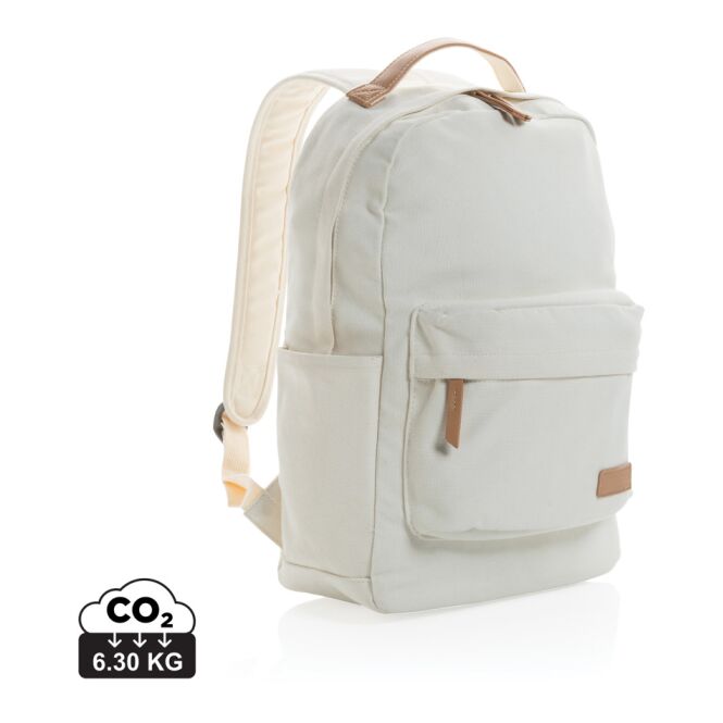 Werbeartikel Impact AWARE Rucksack – weiss – mit Logo bedruckt nachhaltig für 15,6 Zoll Notebooks für das Mitarbeiter-Onboarding