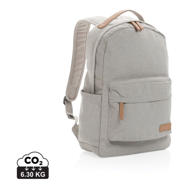 Mitarbeitergeschenk Laptoptasche Impact AWARE™ rCanvas – grau – mit Logo bedruckt für 15,6 Zoll Notebooks für das Homeoffice nachhaltig
