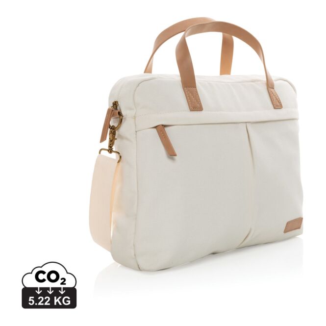 Mitarbeitergeschenk Laptoptasche Impact AWARE™ rCanvas – weiss – mit Logo bedruckt für 15,6 Zoll Notebooks nachhaltige Büroausstattung