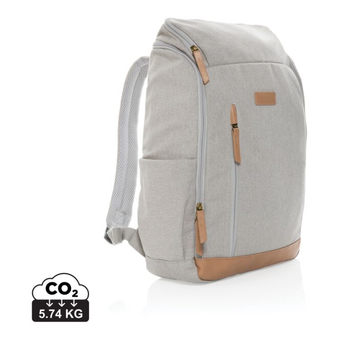 Mitarbeitergeschenk Laptop-Rucksack Impact AWARE™ – grau – mit Logo bedruckt nachhaltig für 15 Zoll Notebooks für das Mitarbeiter-Onboarding