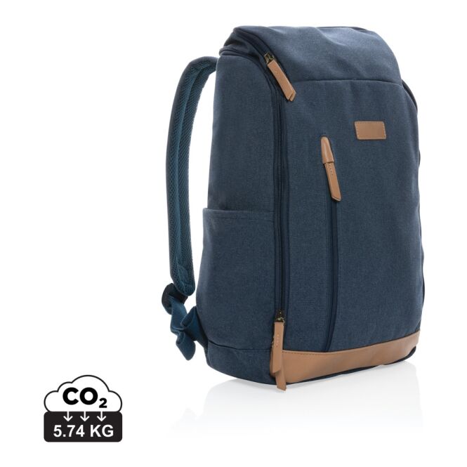 Werbeartikel Laptop-Rucksack Impact AWARE™ rCanvas – blau – mit Logo bedruckt nachhaltig für 15 Zoll Notebooks zur Büroausstattung