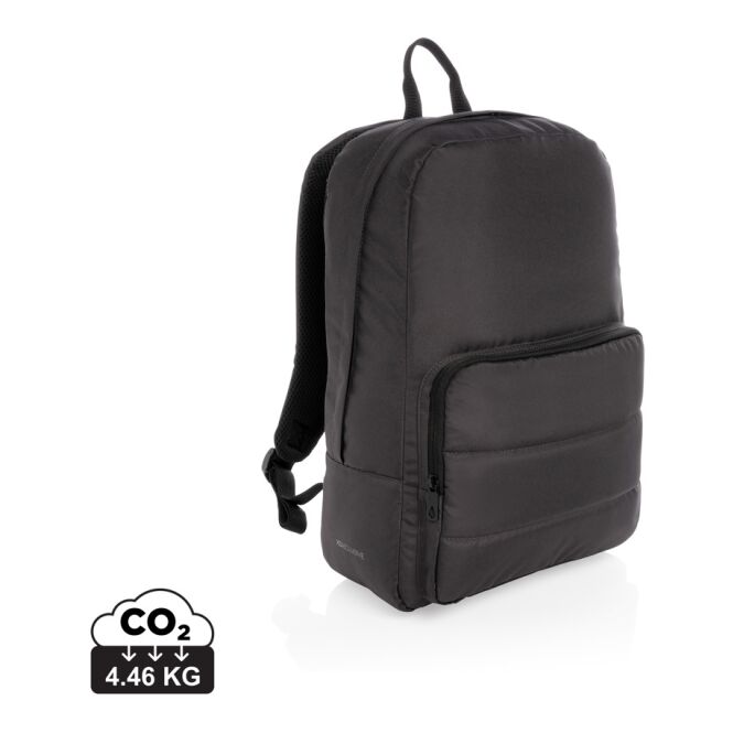 Mitarbeitergeschenk Laptop-Rucksack Impact AWARE RPET – schwarz – mit Logo bedruckt für 15,6 Zoll Notebooks nachhaltige Büroausstattung