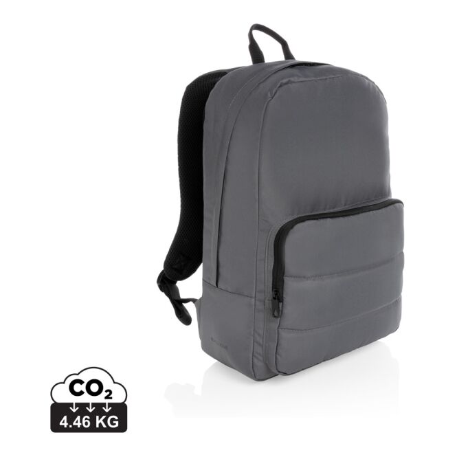 Mitarbeitergeschenk nachhaltiger Impact AWARE RPET Laptop-Rucksack – grau – mit Logo bedruckt für 15,6 Zoll Notebooks für das Office