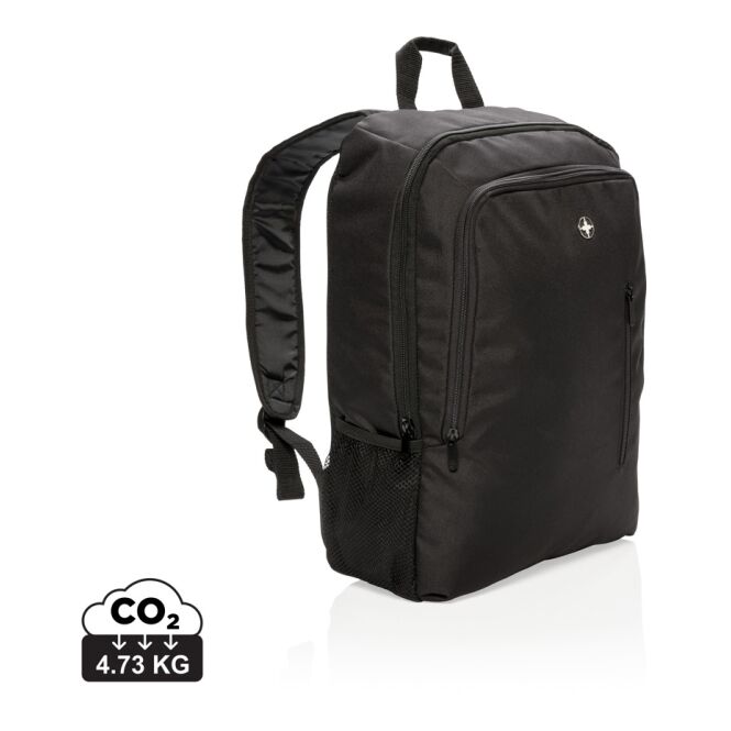 Mitarbeitergeschenk Swiss Peak Business Laptop-Rucksack – schwarz – mit Logo bedruckt für 17 Zoll Notebooks für das Mitarbeiter-Onboarding