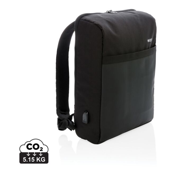 Firmengeschenk Laptoptaschen Swiss Peak – schwarz – mit Logo bedruckt für 15 Zoll Notebooks mit RFID-Schutz und USB-Ladeport