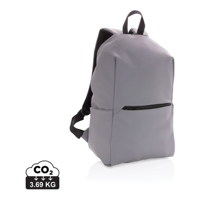 Mitarbeitergeschenk Laptop-Rucksack PU – grau – mit Logo bedruckt für 15,6 Zoll Notebooks für das moderne Homeoffice