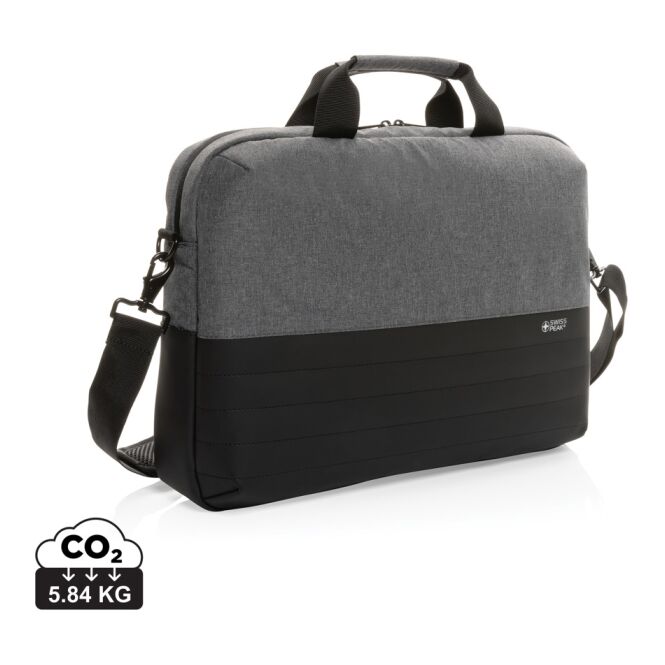 Mitarbeitergeschenk Laptoptasche Swiss Peak AWARE RFID – grau – mit Logo bedruckt für 15,6 Zoll Notebooks nachhaltig für Homeoffice