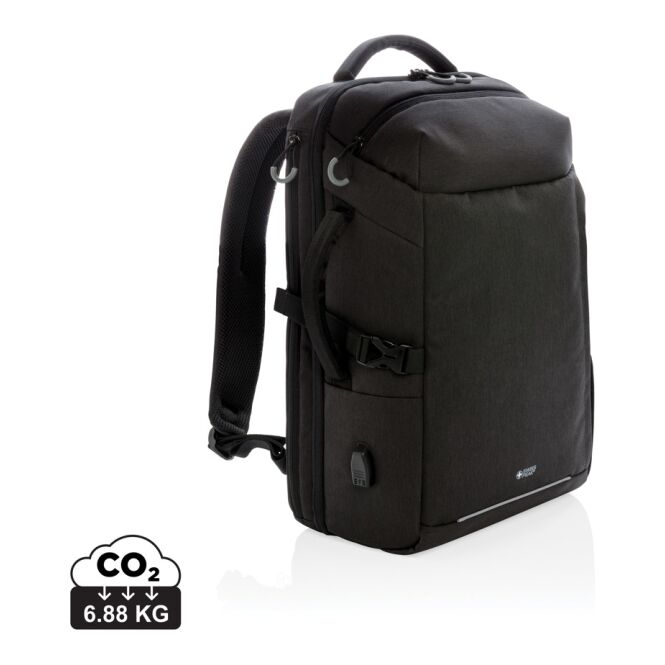 Mitarbeitergeschenk Laptoptaschen Swiss Peak AWARE™ XXL – schwarz – mit Logo bedruckt nachhaltig für 17 Zoll Notebooks für das Homeoffice