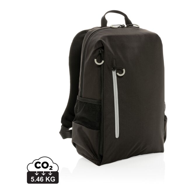 Mitarbeitergeschenk Impact AWARE Lima Laptop-Rucksack – schwarz-grau – mit Logo bedruckt für 15,6 Zoll Laptops nachhaltig für das Büro