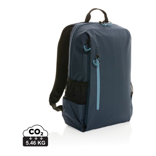 Mitarbeitergeschenk Impact AWARE™ Lima Laptop-Rucksack – navy – mit Logo bedruckt für 15,6 Zoll Notebooks nachhaltig aus rPET