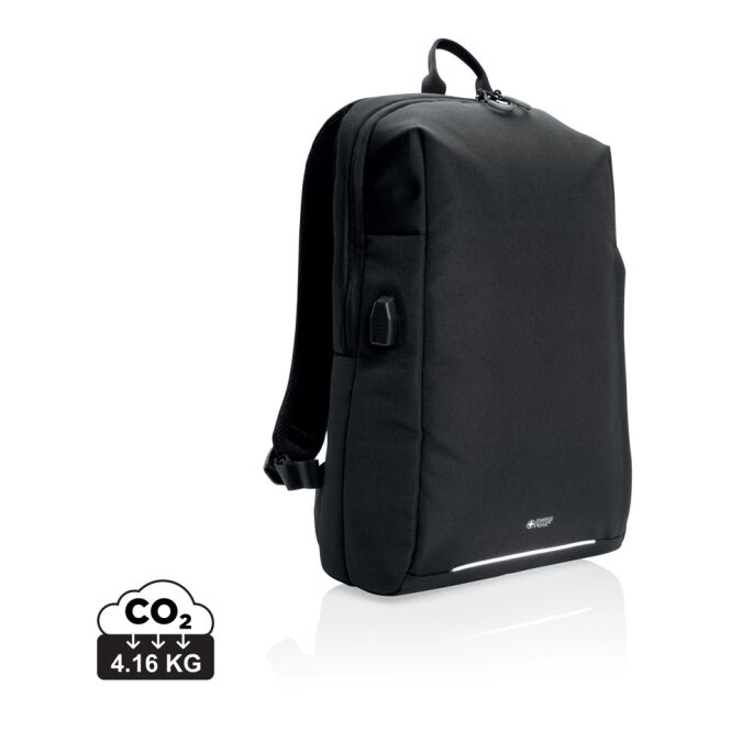 Mitarbeitergeschenk Laptop-Rucksack Swiss Peak AWARE – schwarz – mit Logo bedruckt für 15,6 Zoll Notebooks nachhaltig für Homeoffice