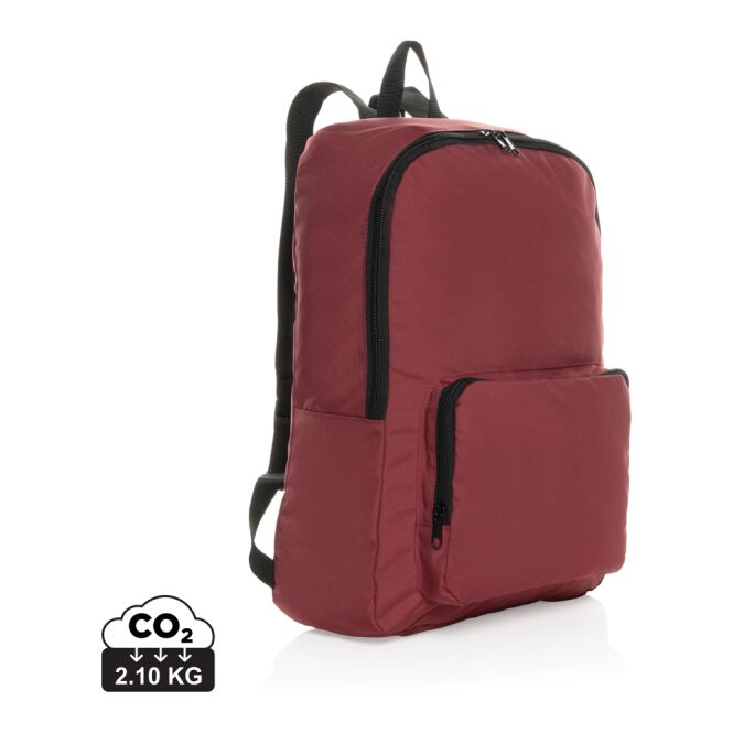 Werbeartikel Dillon AWARE™ RPET Rucksack – rot – mit Logo bedruckt nachhaltig aus recyceltem Polyester für das Homeoffice
