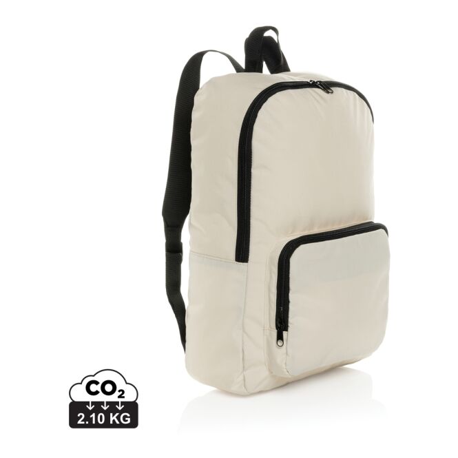 Werbeartikel Dillon AWARE™ RPET Rucksack – off white – mit Logo bedruckt nachhaltig aus recyceltem Polyester für das Homeoffice