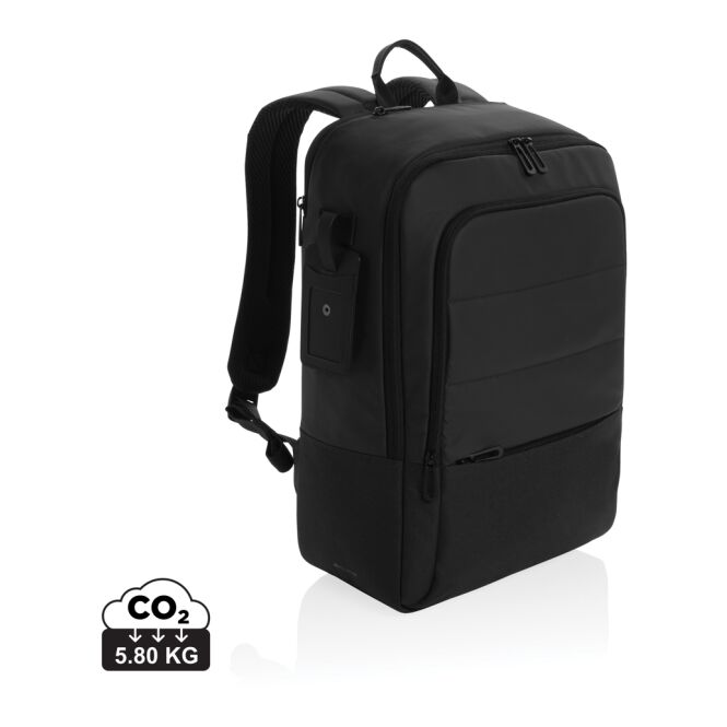 Mitarbeitergeschenk Armond AWARE™ Laptop-Rucksack – schwarz – mit Logo bedruckt nachhaltiger rPET-Rucksack für 15,6 Zoll Notebooks