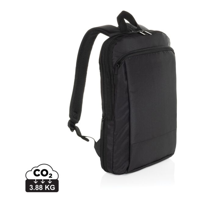 Mitarbeitergeschenk Flexpack Aware™ Expandable Slim RPET – schwarz – mit Logo bedruckt für 15,6 Zoll Notebooks nachhaltige Büroausstattung