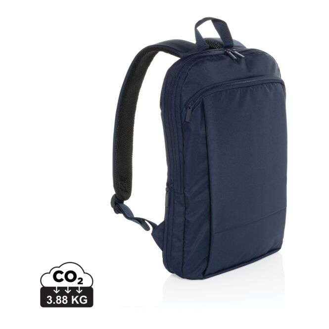 Mitarbeitergeschenk Flexpack Aware Expandable Slim RPET Laptoptaschen – navy blau – nachhaltig mit Logo bedruckt für 15,6 Zoll Notebooks