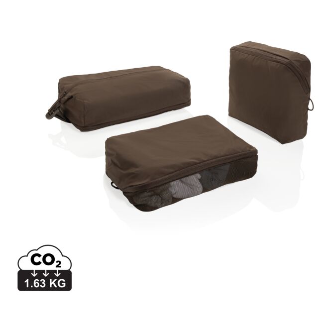 Kundengeschenk KENTO URBAN Packing Cube Set – braun – mit Logo bedruckt 3-teilig aus nachhaltigem rPET für Teamevents